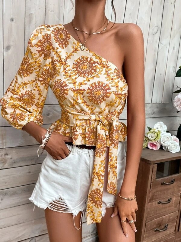Ladies Chic One-Shoulder Peplum Top