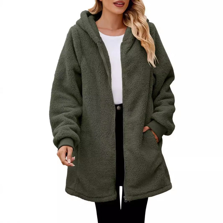 Comfortable fleece hooded coat for women with large pockets and zip Lune London