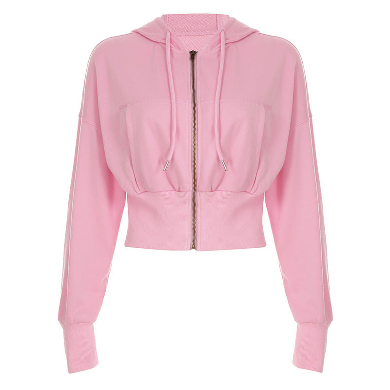 Ladies Cropped Hooded Jacket with Zipper and Chic Stylish Details