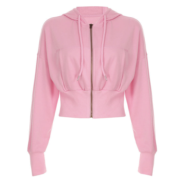 Ladies Cropped Hooded Jacket with Zipper and Chic Stylish Details
