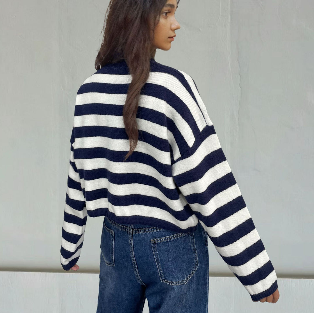 Striped women's sweater with a modern cropped design Lune London