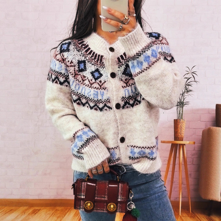 Lune London | Women's Cardigan with Colorful Nordic Pattern and High-Quality Wooden Buttons