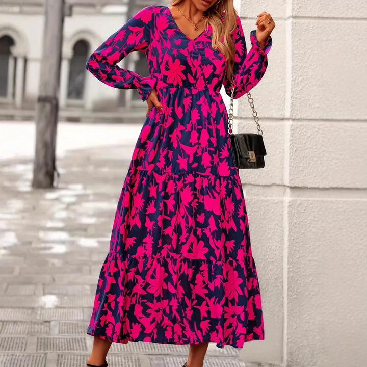 Maxi dress for women with V-neck and puff sleeves Lune London