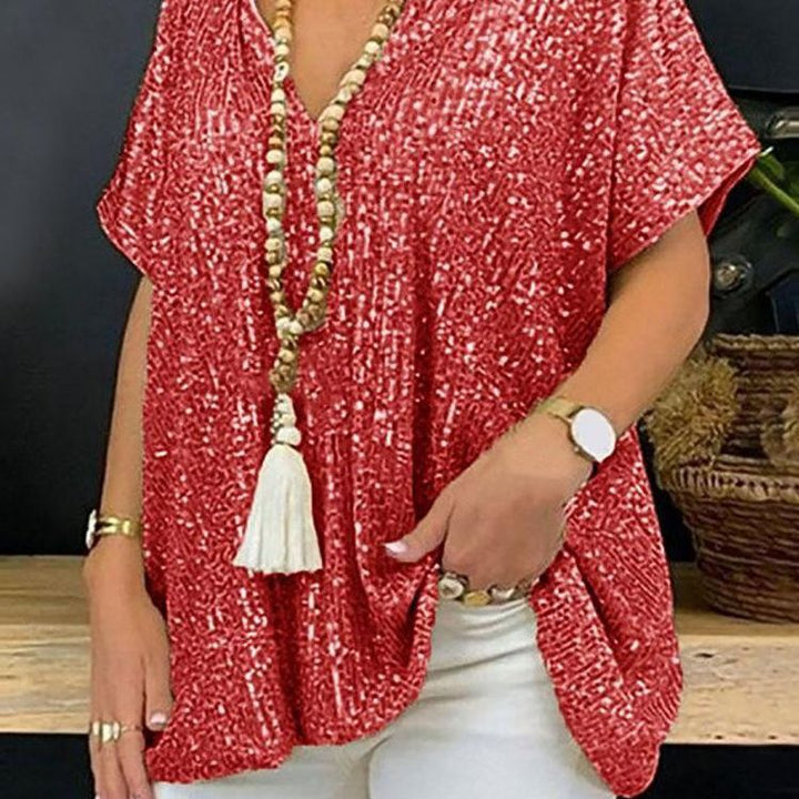 Women Sparkling Sequin Top with Casual Cut and V-Neck Lune London
