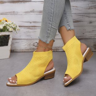 Ladies Open Mules with Knitted Design and Retro Block Heel Lune London