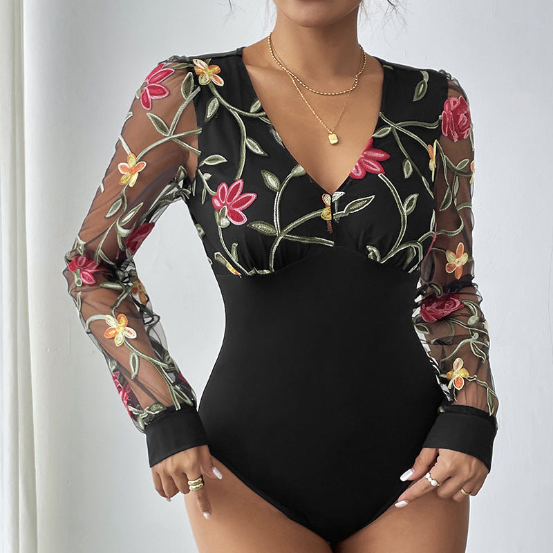 Lune London embroidered floral patterned bodysuit for women