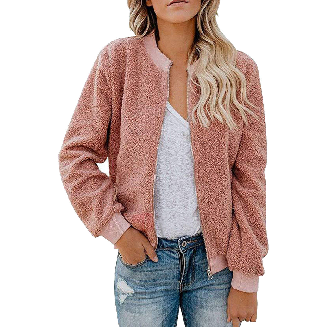 Fleece bomber jacket for women with high collar Lune London