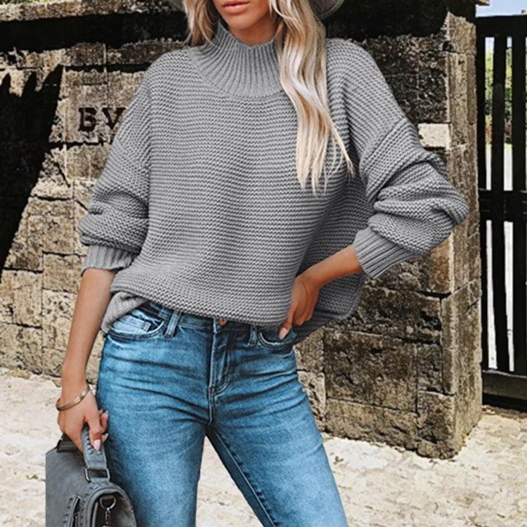 Thick knitted sweater for women with high collar and casual sleeves Lune London