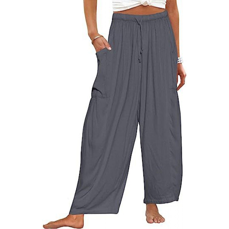 Summer wide and comfortable pants for women with elastic waistband and practical pockets Lune London