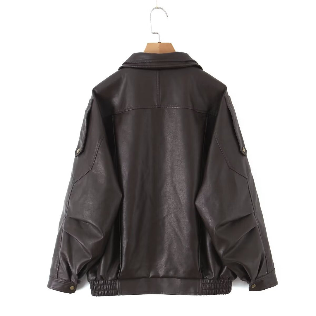 Women's oversized casual faux leather jacket with drawstring waist Lune London