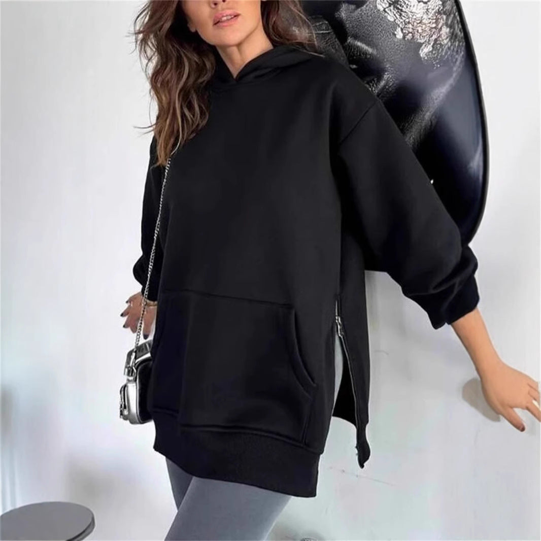 Ladies Casual Hoodie with Trendy Cut and Dipped Hem Lune London