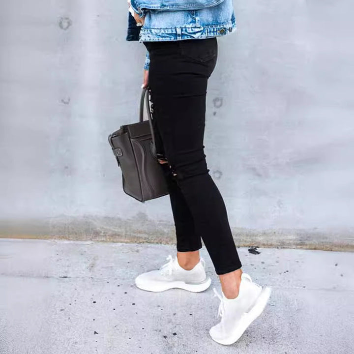 Ladies Skinny Jeans with Fashionable Rips Lune London
