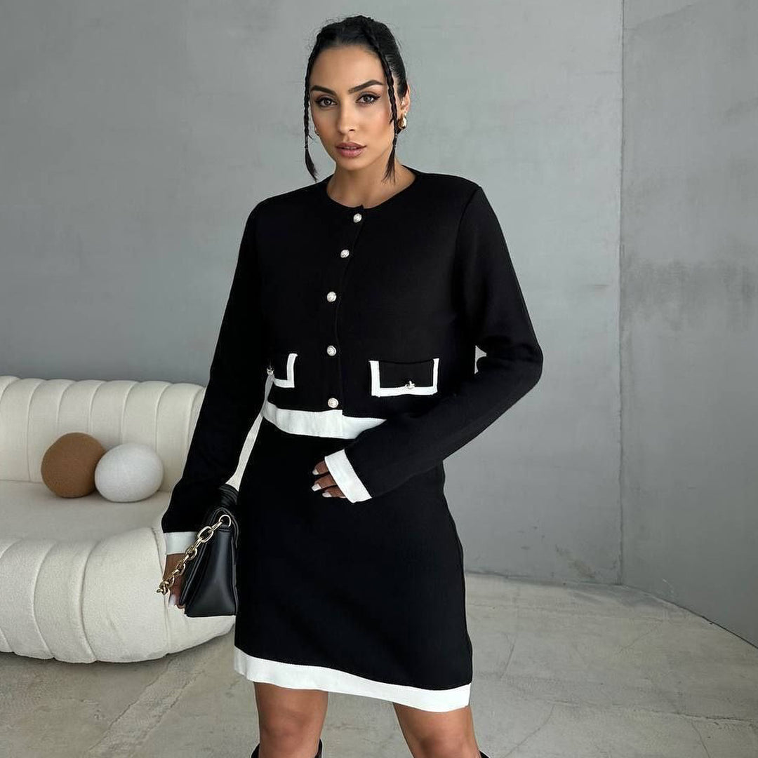 Elegant knit dress for women with contrasting details Lune London