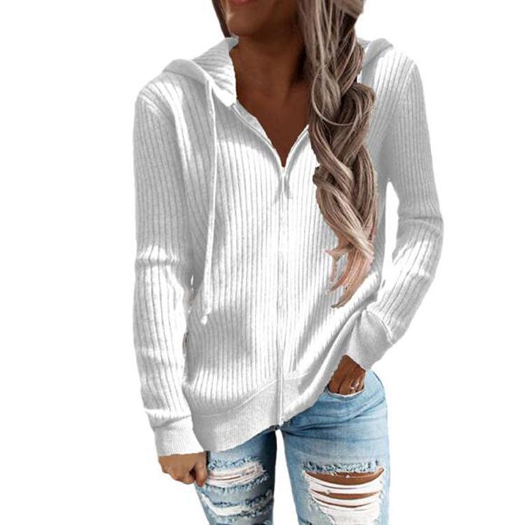 Veste à capuche rayée pour femmes avec fermeture éclair intégrale et poignets Chic & Stil