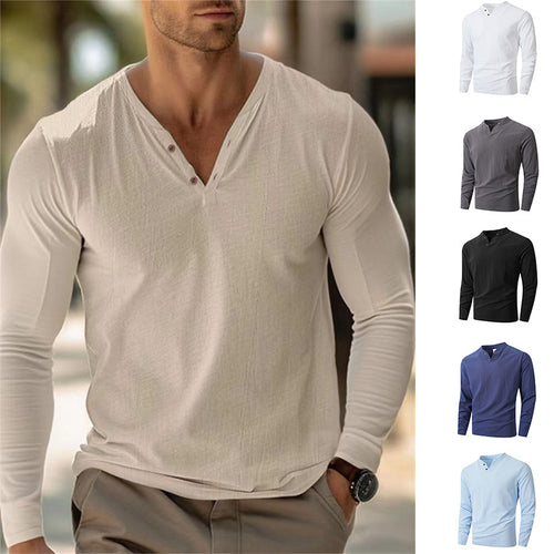 Men's long sleeve shirt with trendy Henley neckline Lune London