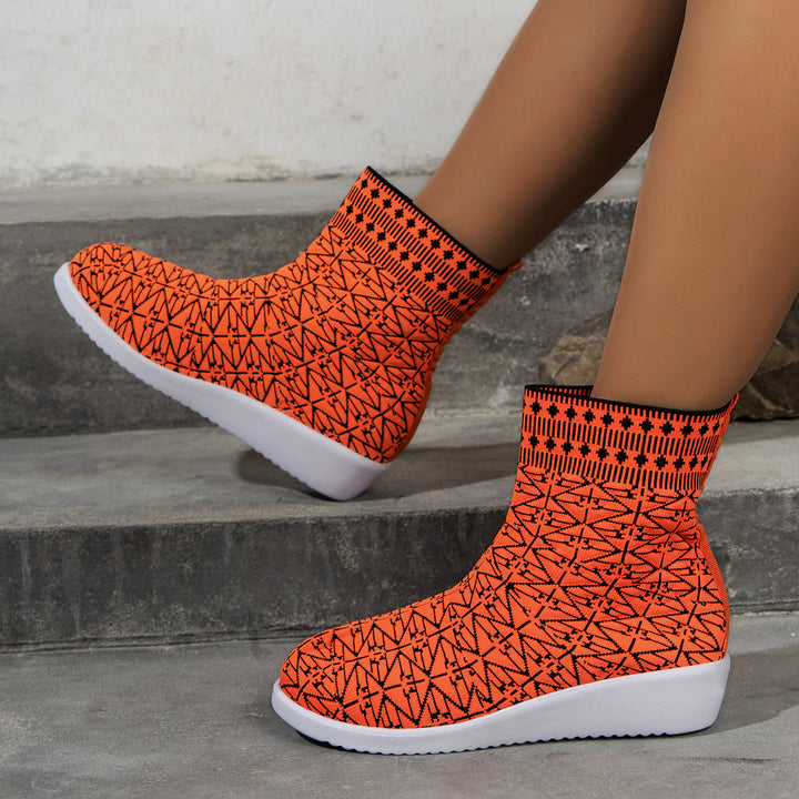 Fashionable synthetic boots for women with creative pattern and elastic shaft Lune London