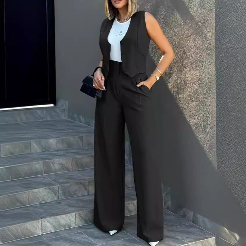 Veste élégante pour femmes avec pantalon large et blazer sans manches Lune London