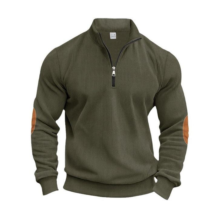 Elegant sweater for men with practical elbow patches and a modern zipper Lune London