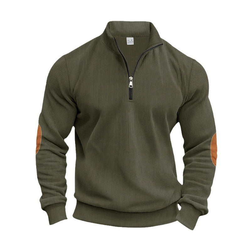 Men's Elegant Pullover with Practical Elbow Patches and Modern Zipper Lune London