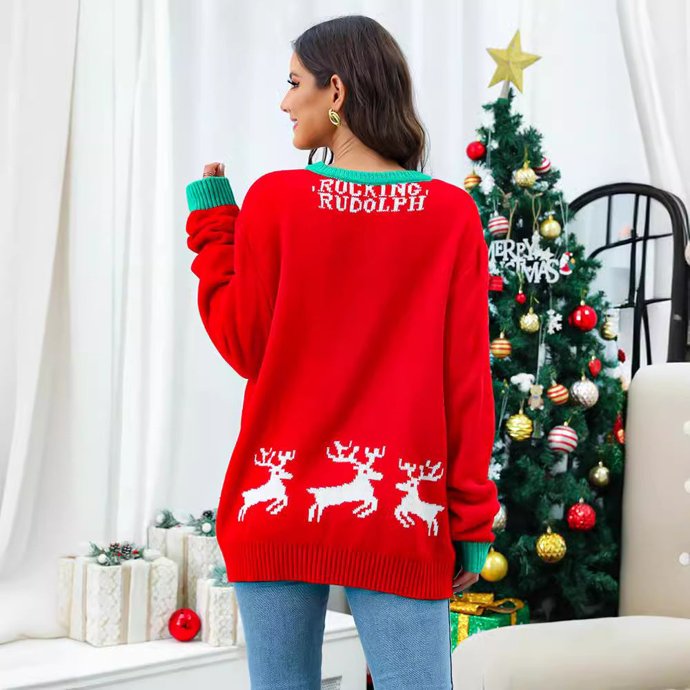 Christmas knitted sweater for women with original deer pattern and relaxed fit Lune London