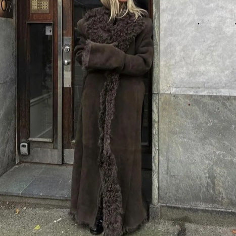 Ladies Long Teddy-Coat with Luxurious Fur Lune London