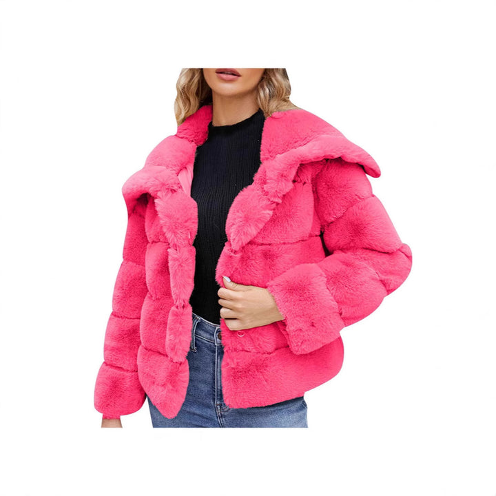 Ladies Hooded Faux Fur Fashion Jacket with Textured Design Lune London