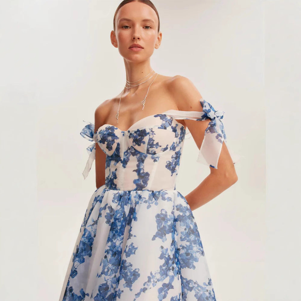 Women’s Midi Dress with Floral Print and Adjustable Straps Lune London