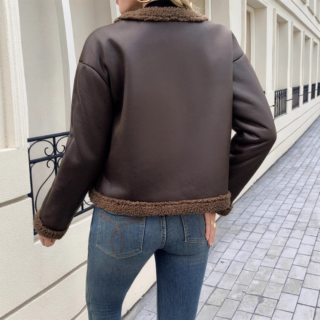Leisure jacket for women with soft faux fur trims and button closures Lune London