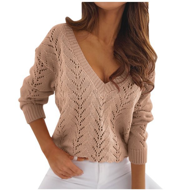 Knit sweater for women with V-neck and delicate pattern Lune London