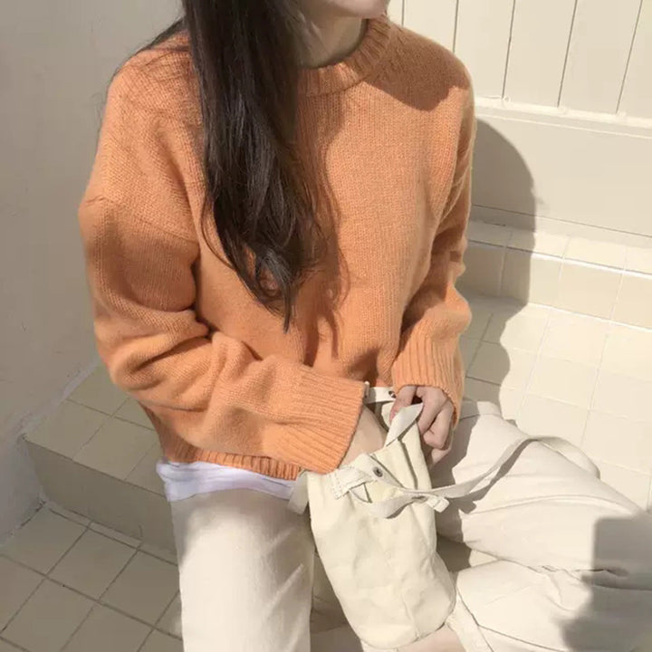 Pull en tricot confortable pour femmes en coton de haute qualité avec col rond