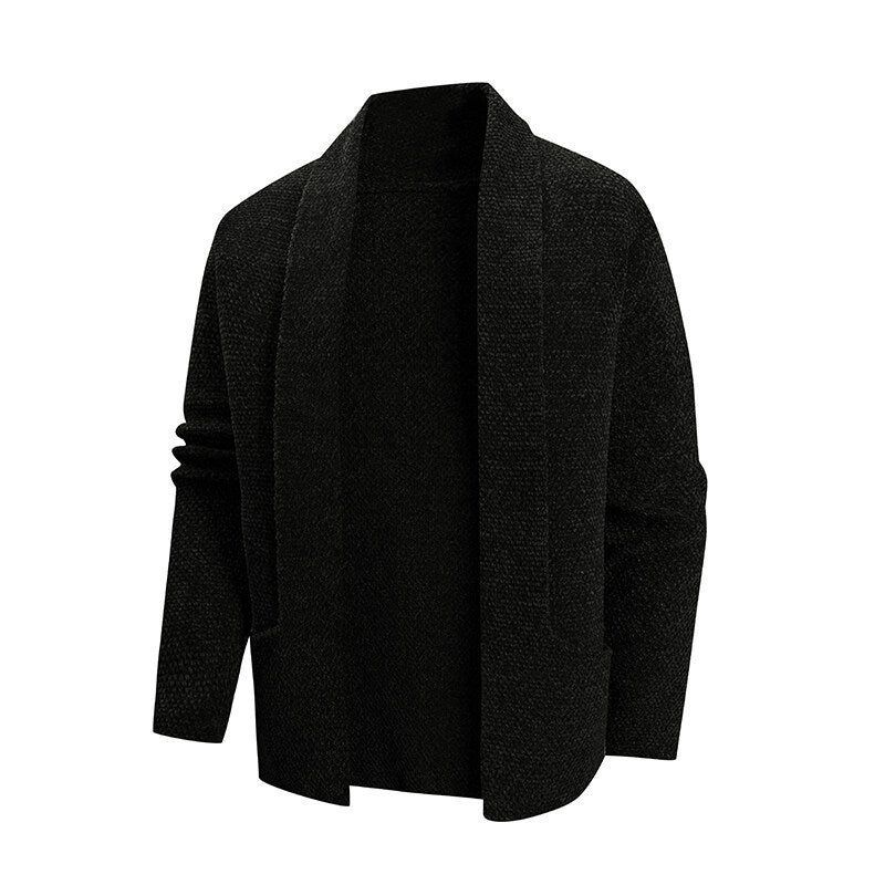 Stylish knitted jacket for men with open collar and practical pockets Lune London
