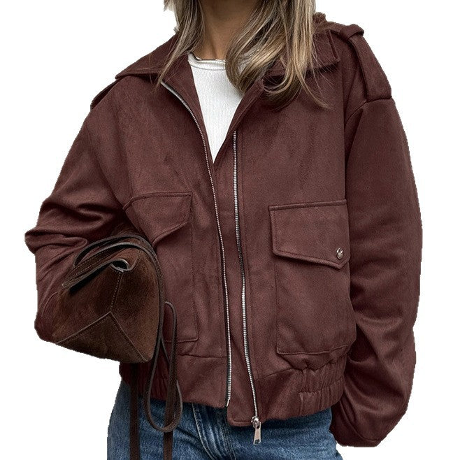 Women's nubuck jacket with early design featuring practical pockets Lune London