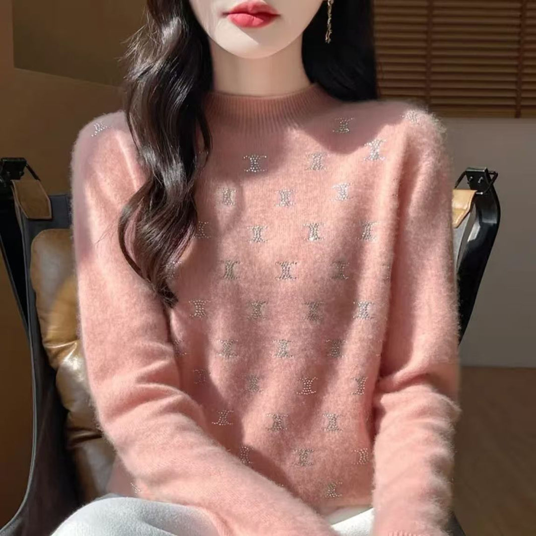 Sweater en tricot de luxe pour femmes avec un design en fine paillettes et encolure ronde Chic & Stil