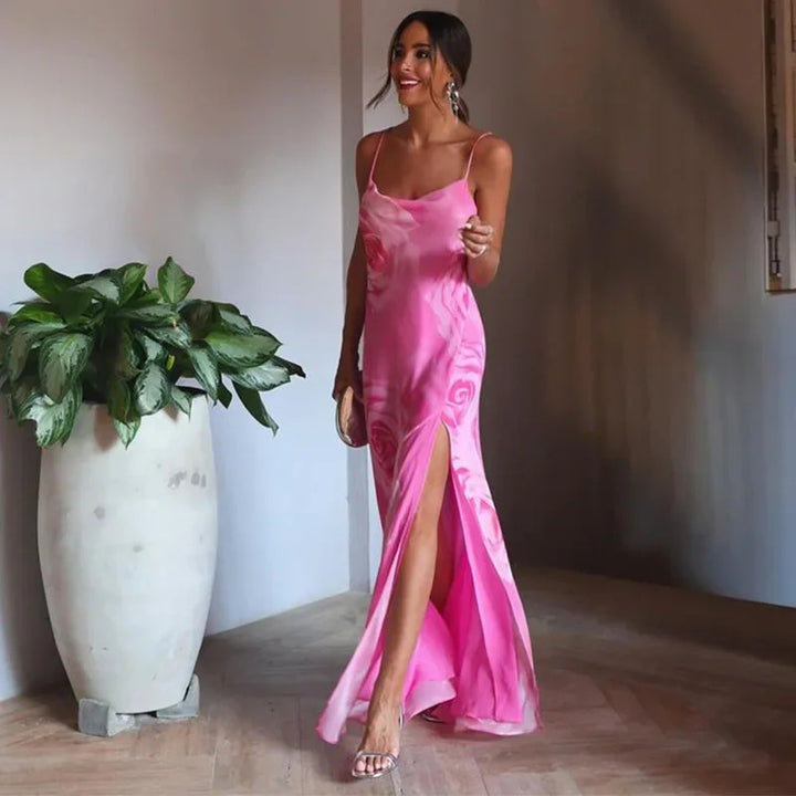 Robe maxi élégante pour femme avec fente latérale et fines bretelles Chic & Stil