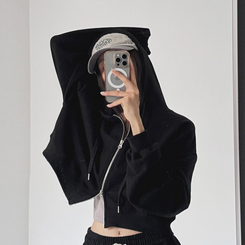 Sweat à capuche court pour femmes avec fermeture éclair et poignets élastiques Chic & Stil