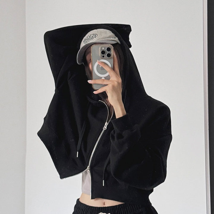 Sweat à capuche court pour femmes avec fermeture éclair et poignets élastiques Chic & Stil