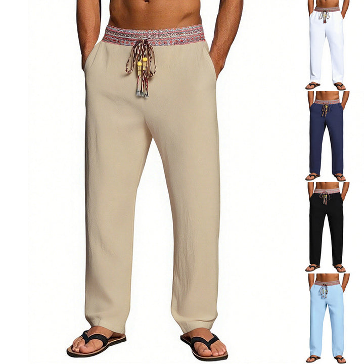 Men's Casual Beach Pants with Elastic Waist and Decorative Drawstring Lune London