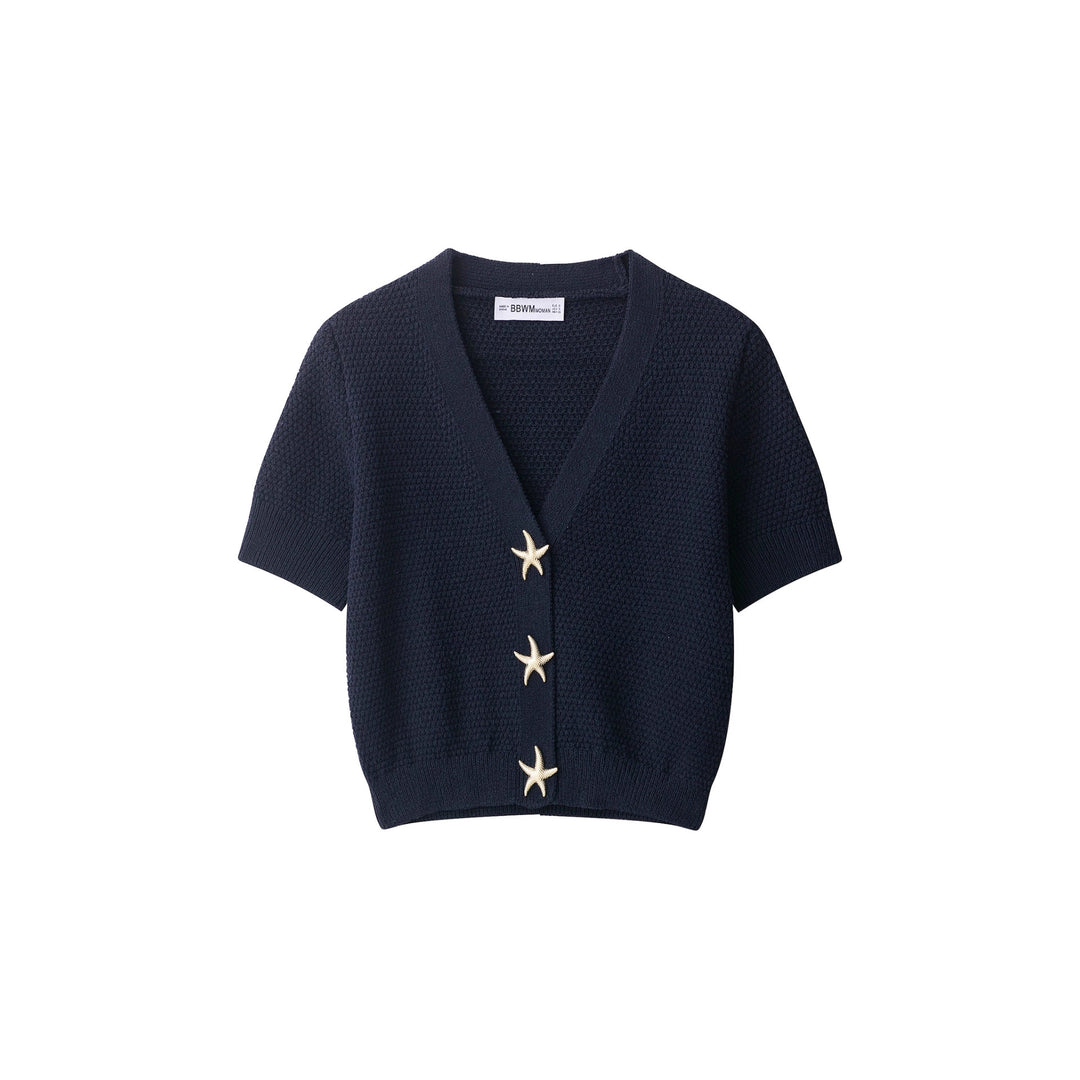 Women short sleeve knit vest with chic and stylish nautical button details
