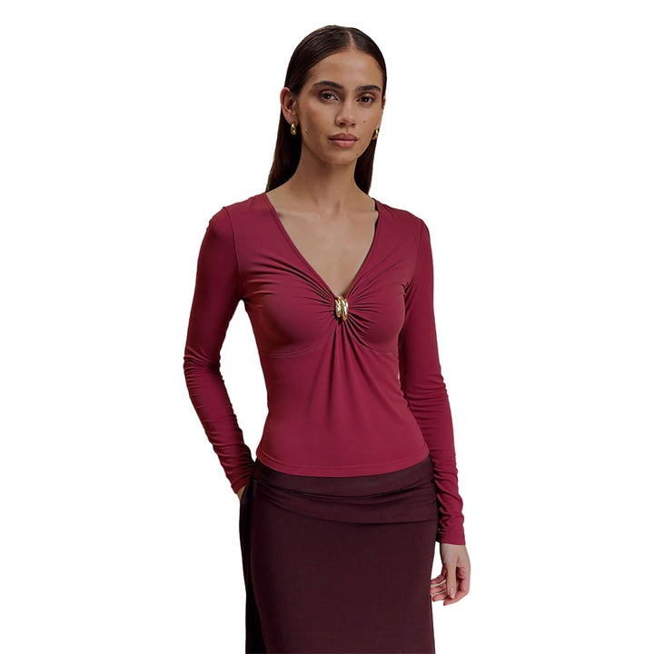 Haut femme avec détail de nœud raffiné et élégant décolleté en V Chic & Stil