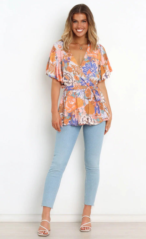 Ladies Floral Peplum Blouse Lune London
