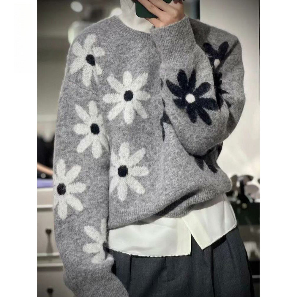 Pull en tricot cosy pour femmes avec motif floral et matériau doux Chic & Stil