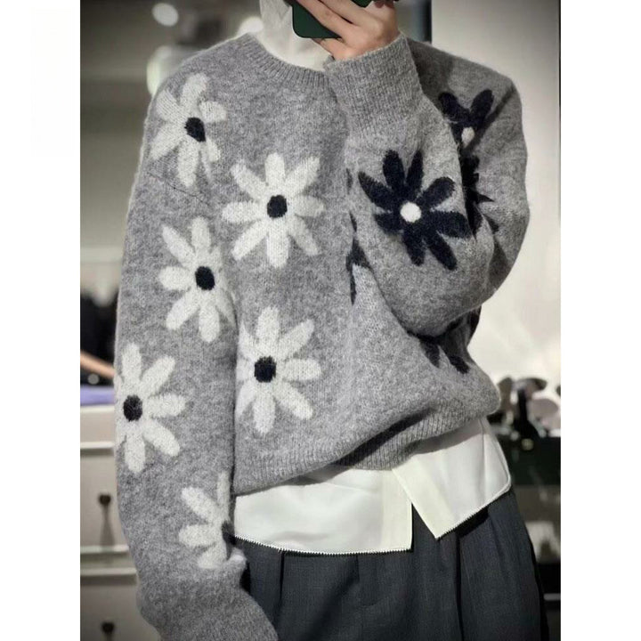 Pull en tricot cosy pour femmes avec motif floral et matériau doux Chic & Stil