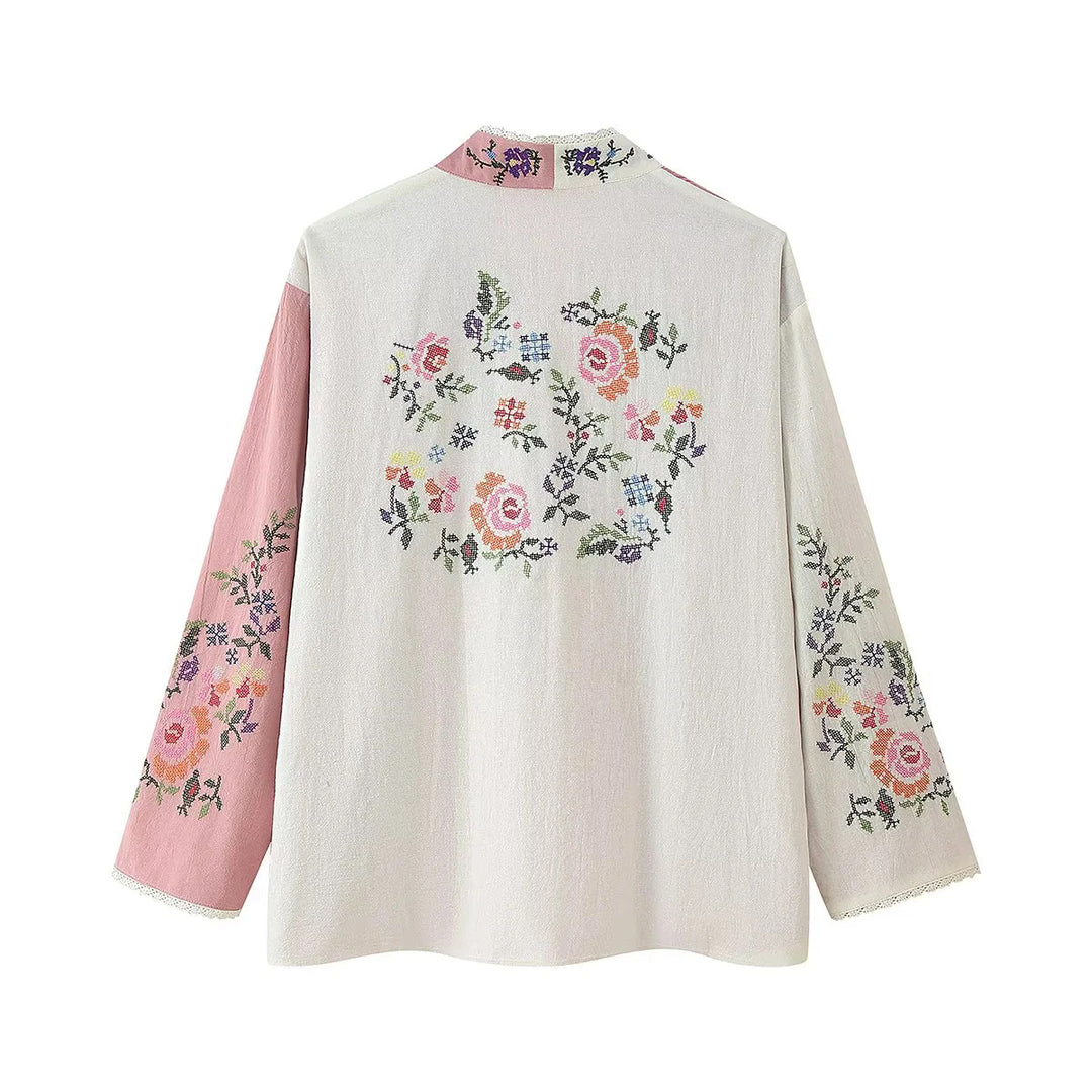 Women’s kimono jacket with floral embroidery and elegant collar Lune London