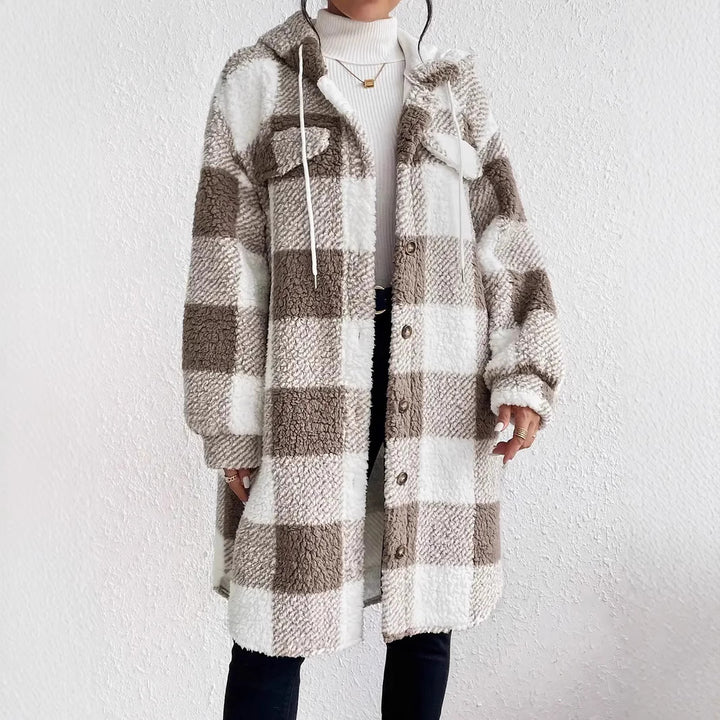 Plaid plush jacket for women in oversized style with button closure Lune London