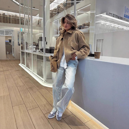 Casual suede jacket for women with practical pockets and elastic waist Lune London