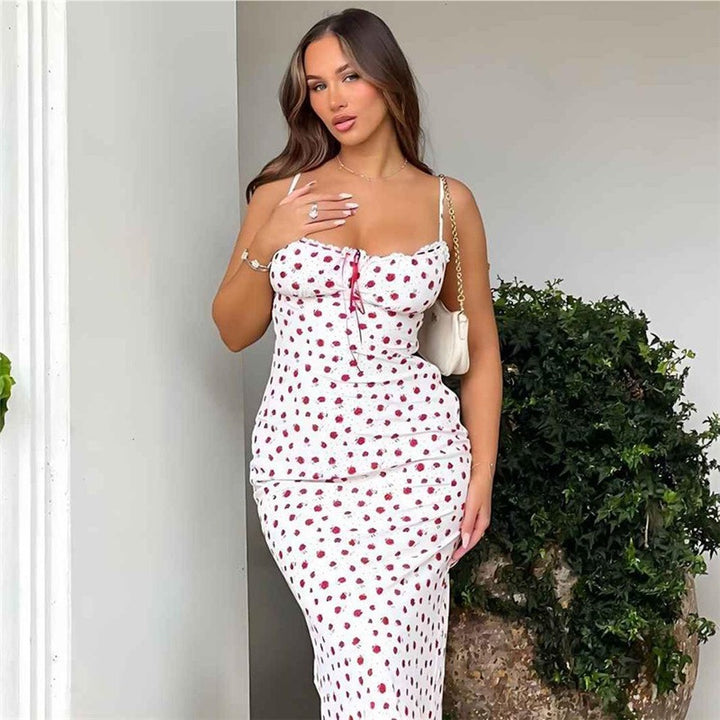 Floral A-line maxi dress for women with adjustable spaghetti straps Lune London
