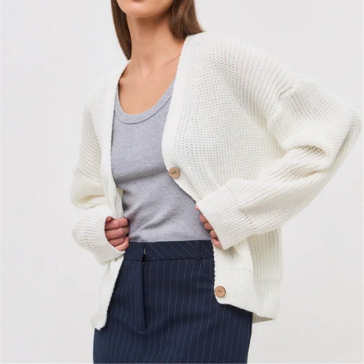 Casual knitted cardigan for women with button details and flared sleeves Lune London