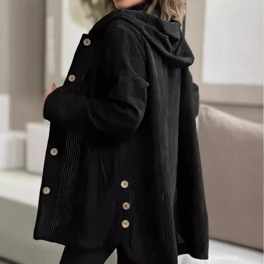 Women’s corduroy hooded jacket with button closure Lune London