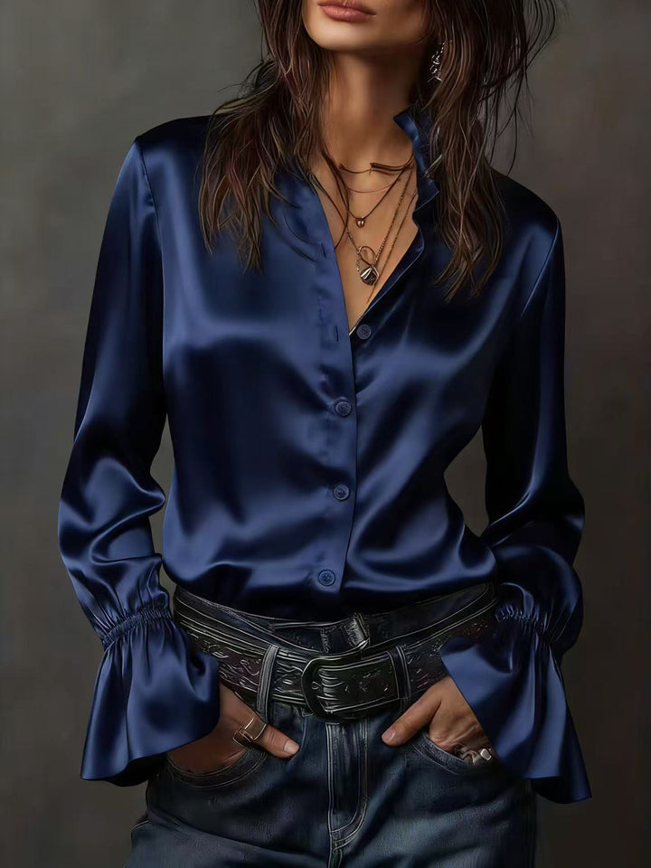 Women Elegant Blouse with Gathered Sleeves, Lune London