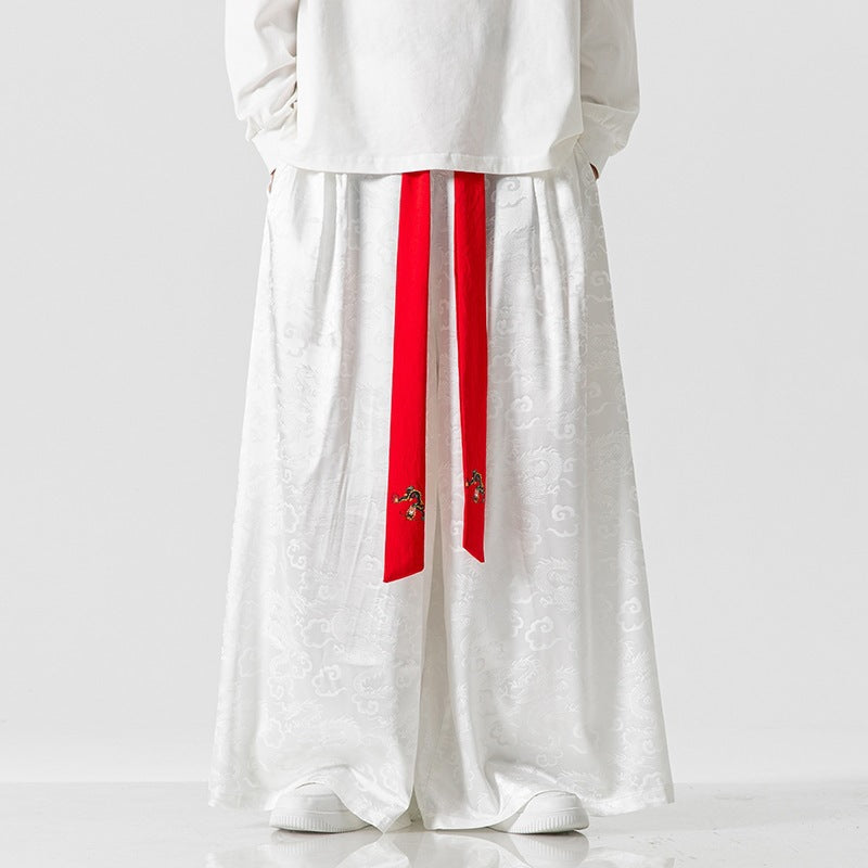 Lune London Wide Harem Pants for Women with Decorative Belt and Fine Pattern
